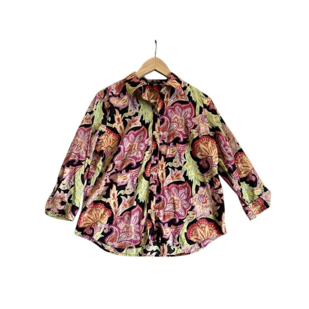 Lauren Ralph Lauren Paisley Button Down Women L Multicolor Floral Long Sleeve